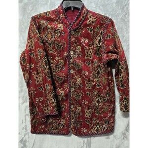 Koos Of Course! Womens 1x Reversible Jacket Corduroy Pockets Burgundy Paisley